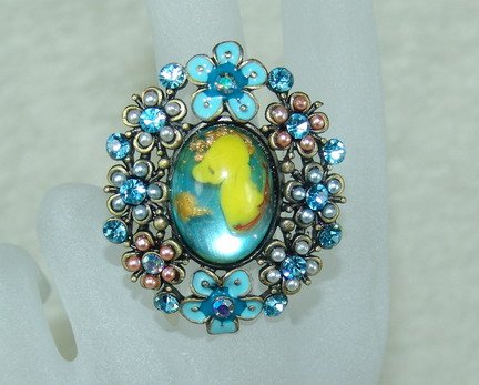 Rhinestone ring fancy blue