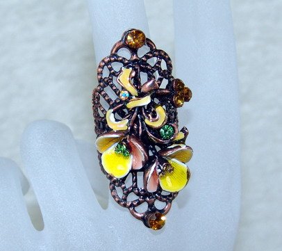 Rhinestone ring vintage yellow