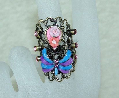 Rhinestone ring unique blue