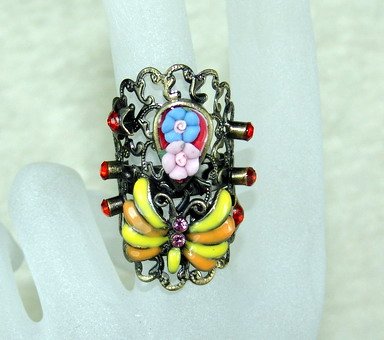 Rhinestone ring unique yellow