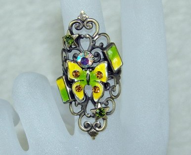 Rhinestone ring vintage butterfly