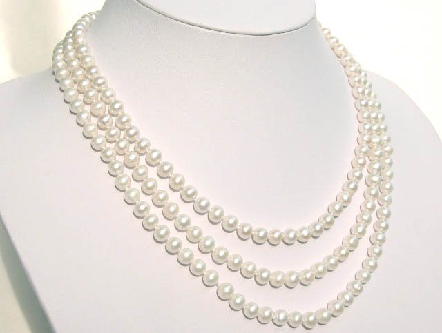 3 STRANDS 6-7MM WHITE FW CULTURED PEARL Neckalce