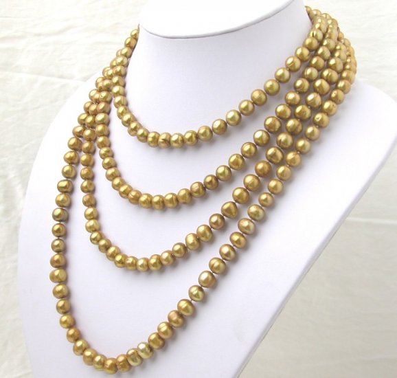 80'' Super Long Golden Freshwater Pearl Necklace