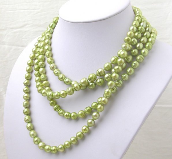 80'' Super Long Green Freshwater Pearl Necklace