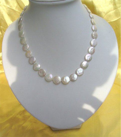 AA GRADE WHITE 12mm COIN PEARL NECKLACE