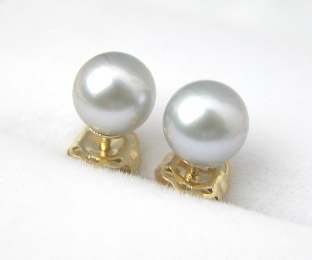 AAA 5mm Natural Gray Saltwater Pearl earring 14k studs