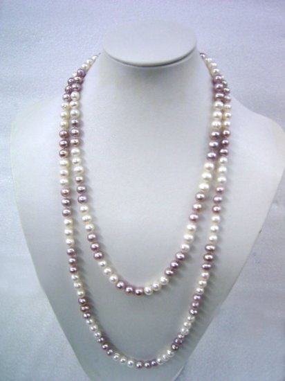 Amazing 45'' Long Purple & White Pearl Necklace