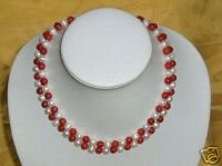 BEAUTIFUL 2 COLORS RED CORAL & WHITE PEARL NECKLACE