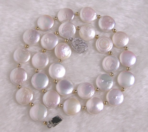 Beautiful 12mm 17'' NaturalWhite Coin Pearl Necklace