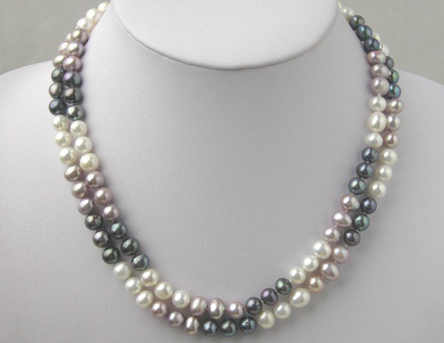 Beautiful 2 Strands 7-8mm Multicolored FW Pearl Necklace