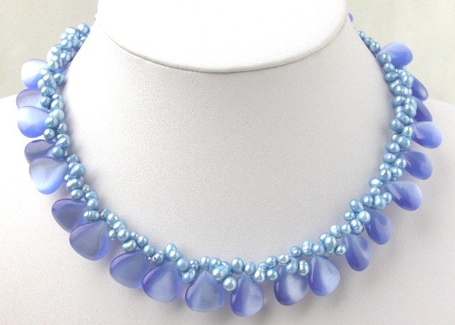 Beautiful 2 Strands Blue FW Pearl & Blue Opal Necklace