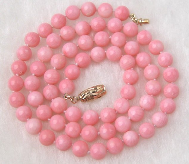 Beautiful 6mm Pink Coral Necklace Lovely Shining Clasp