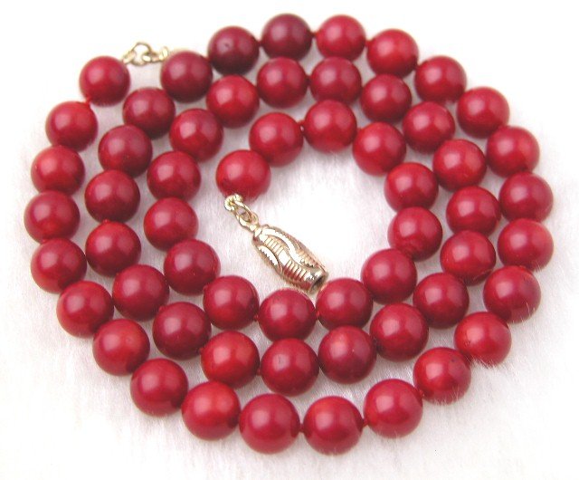 Beautiful 7mm Red Coral Necklace Lovely Shining Clasp
