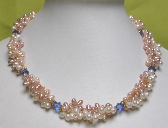 MULTICOLOR PEARL NEKCLACE with BLUE CRYSTAL separate
