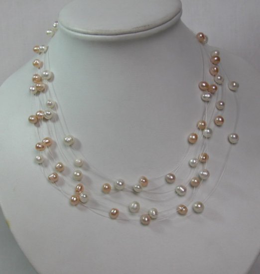 NATURAL PINK & WHITE FRESHWATER PEARLS NECKLACE