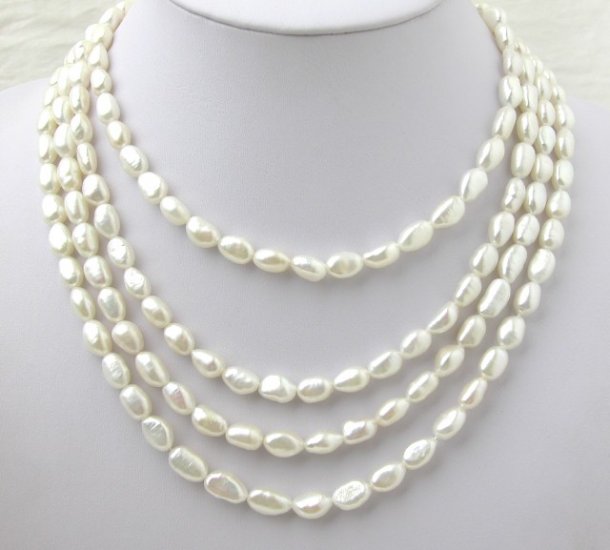 Super 80'' Long White Freshwater Pearl Necklace