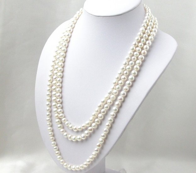 Super Long 80'' 8mm White Freshwater Pearl Necklace