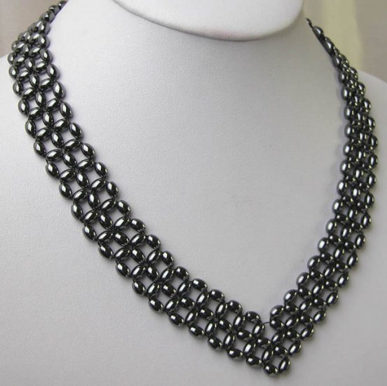 THREE ROWS AAA GRADE HEMATITE BLACK NECKLACE heart shape