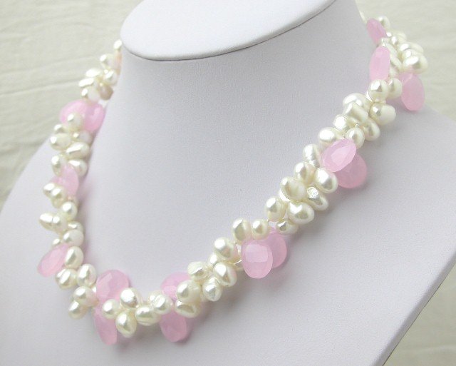 White FW Cultured Pearl & Pink Crystal Necklace
