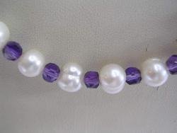 36'' 9mm nature FW pearl & blue crystal necklace