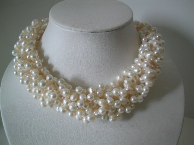 6-STRAND NATURE WHITE PEARL NECKLACES & Shell Clasp