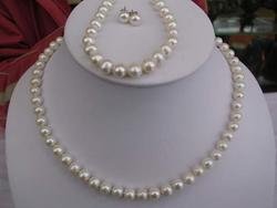 8mm White pearl necklace match bracelet & earring