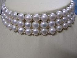 New 3-strand Choker 8mm white pearl Necklace