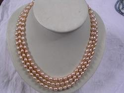 Nice 3-strand pink fresh water pearl necklace