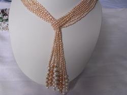 beautiful 8-strand pink pearl necklace & golden ball