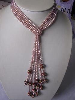 super 4-strand Cloisonne enamel pink pearl necklace