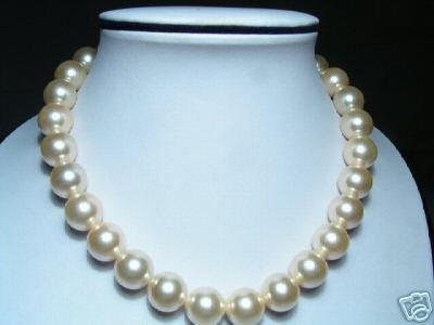 14mm Lustrous Real Yellow Seashell Pearls Necklace