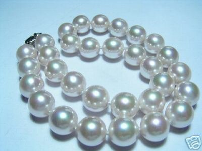 14mm Lustrous white Seashell Pearls Necklace