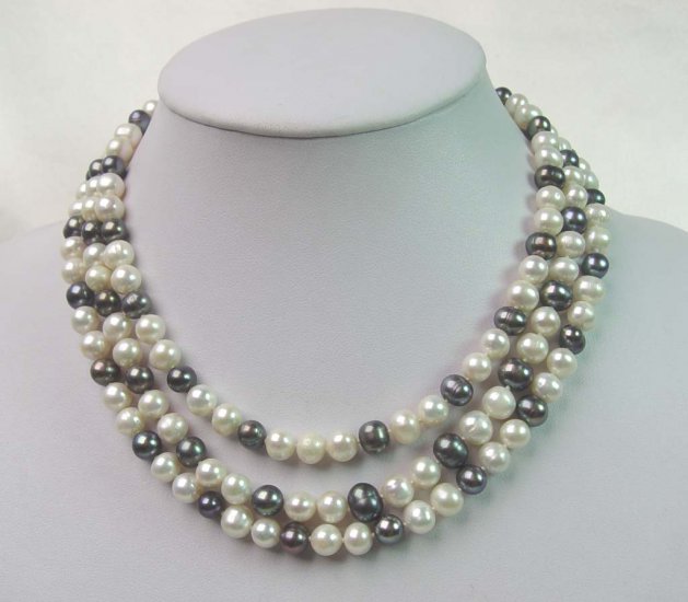 52'' long white & black pearl necklace
