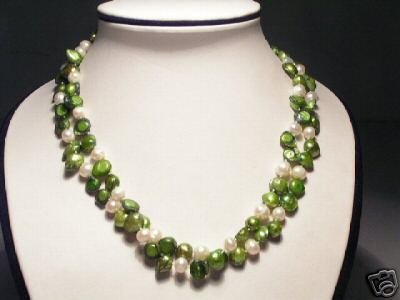 Baroque Real 2-Srd Green Pearls Necklace