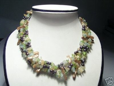 Baroque Real 4-Srd Coffee FW Pearls&Crystal Necklace