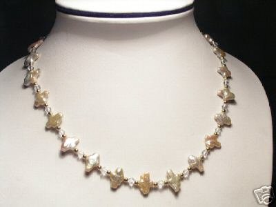 Baroque Real Pink Pearls&Crystal Necklace