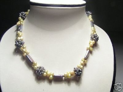 Baroque Real Yellow&Slate FW Pearls Necklace
