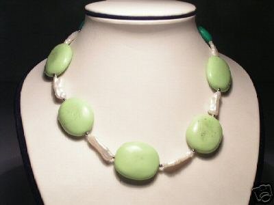 Baroque White FW Pearls&Turquoise Necklace