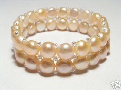 Beautiful 2-Row Pink FW Pearls Stretch Bracelet