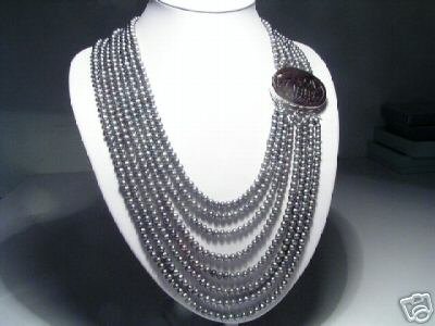 Charming 8-Srd Gray FW Pearls&Emblema Necklace