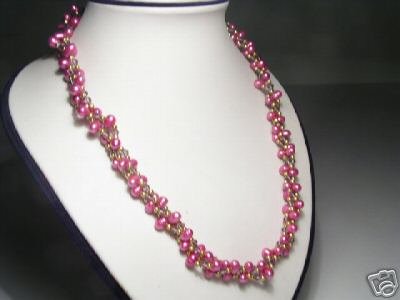 Chic 3-Srd Peachblow FW Pearls&Crystal Necklace