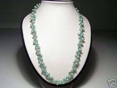 Classy 2-Srd Real Green FW Pearls&Crystal Necklace