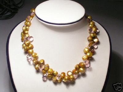 Elegant 2-Srd Golden FW Pearls&Crystal Necklace