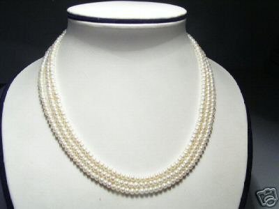 Elegant Real 3-Srd White Freshwater Pearls Necklace
