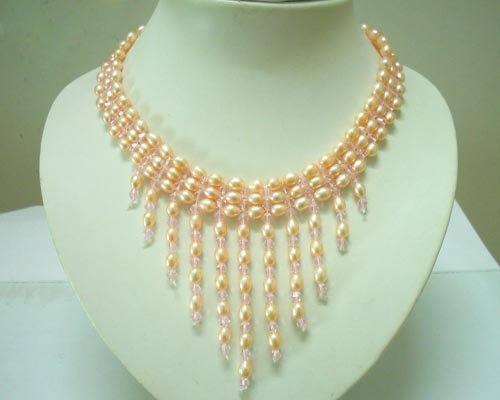 Grade AAA Genuine Choker pink freshwater pearl Necklace