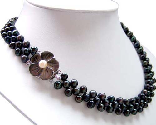 Junoesque 3rows crude black freshwater pearl necklace