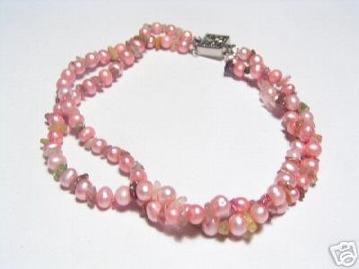 Lovely 2-Srd Pink FW Pearls&Crystal Bracelet