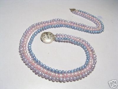 Lovely 3-Srd Real Multicolor FW Pearls Necklace925s