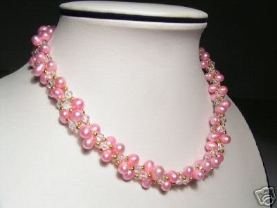 Luster 3-Srd Pink FW Pearls&Crystal Necklace