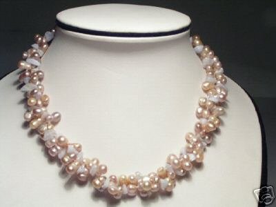 Rare Baroque 2-Srd Purple FW Pearls&Stone Necklace